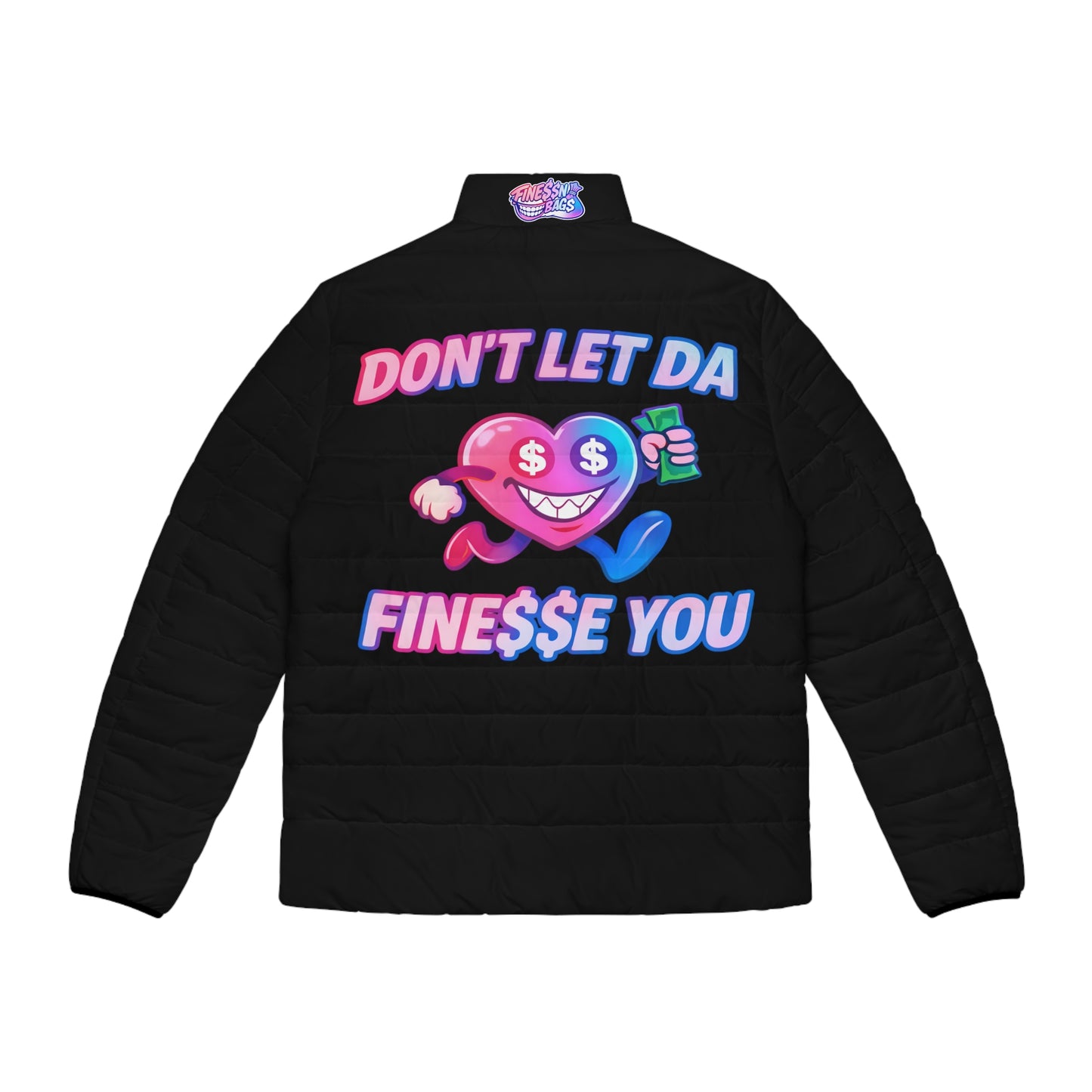 Finessin Bags Men’s Black, Pink, & Blue Puffer Jacket V-DAY EDITION
