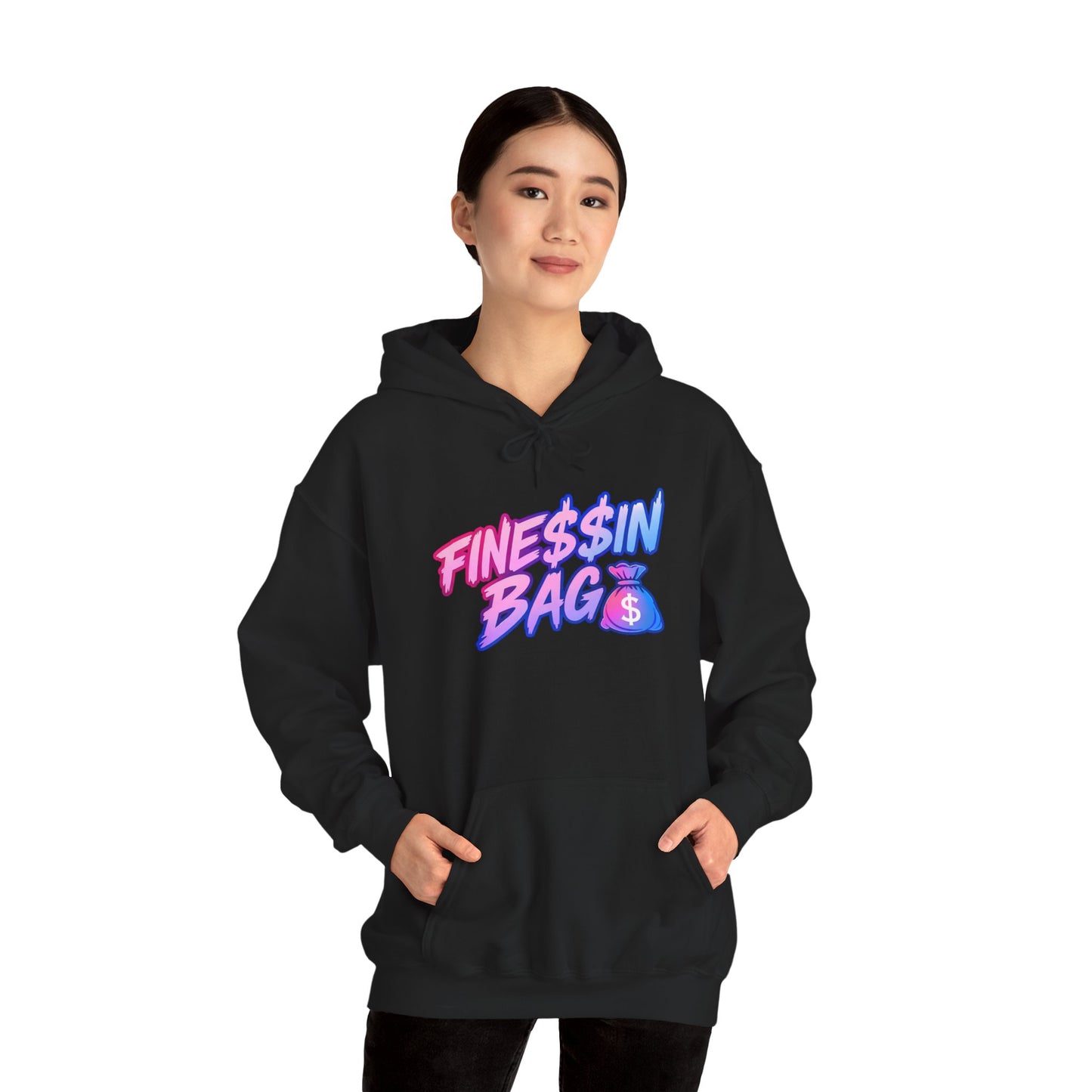 Finessin Bags Woman’s Black, Pink & Blue Heavy Blend™ Hooded Sweatshirt V-DAY EDITION