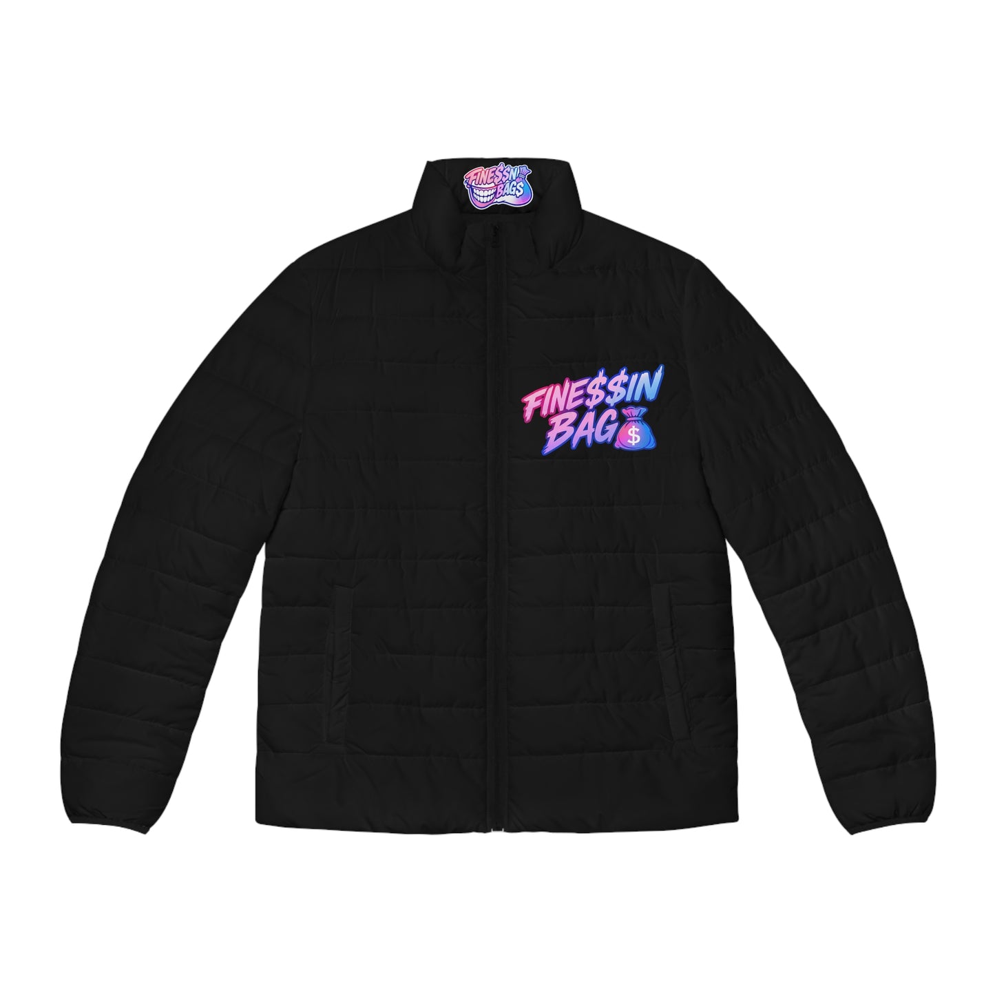 Finessin Bags Woman’s Black, Pink, & Blue Puffer Jacket V-DAY EDITION
