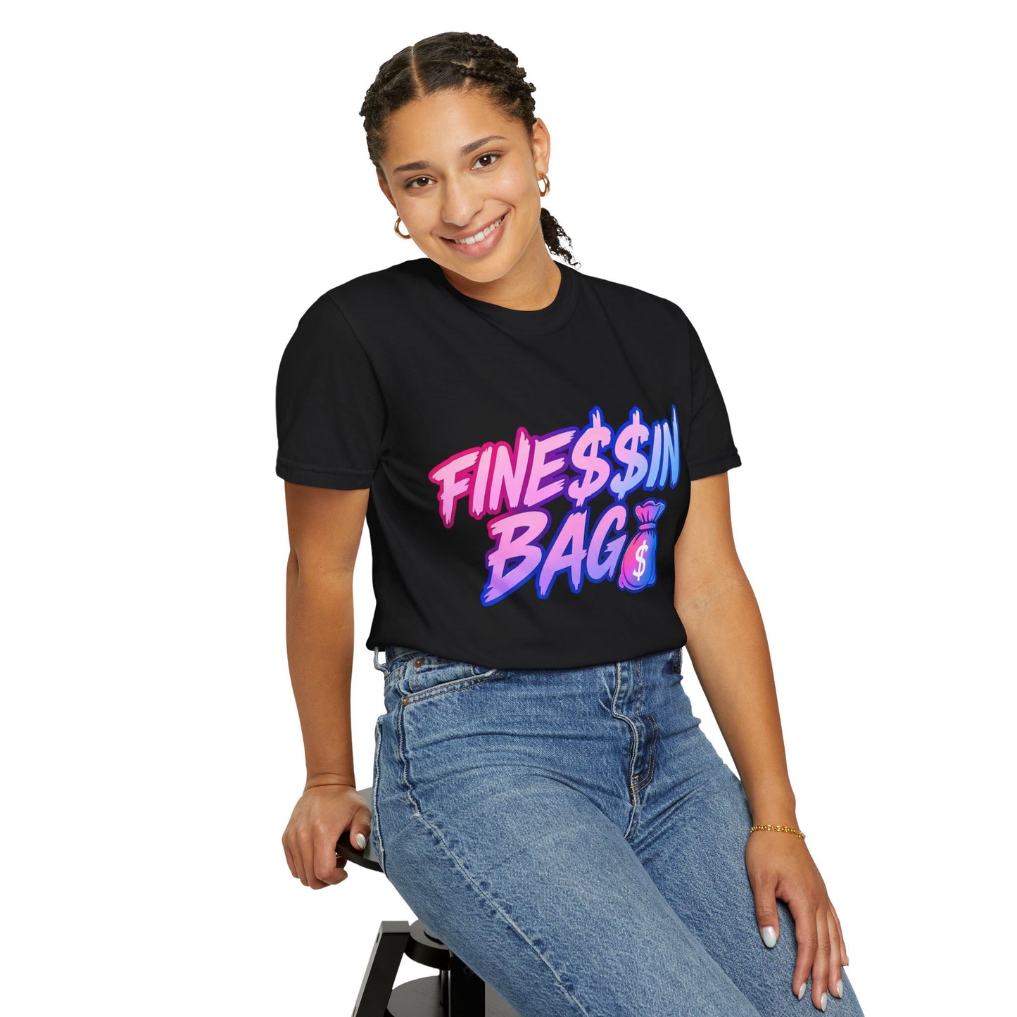 Finessin Bags Women’s Black Pink & Blue T-Shirt