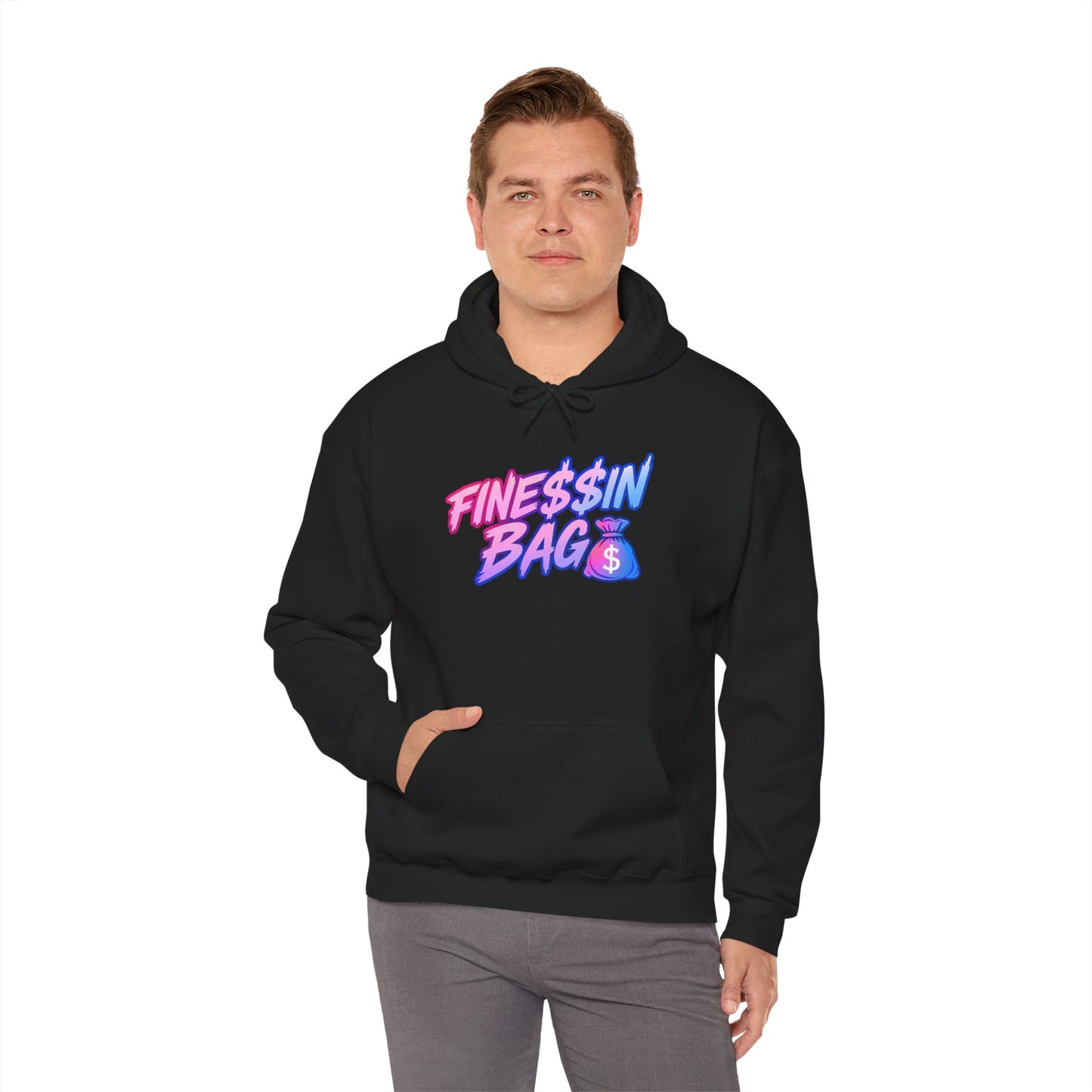 Finessin Bags Men’s Black, Pink & Blue Heavy Blend™ Hooded Sweatshirt V-DAY EDITION