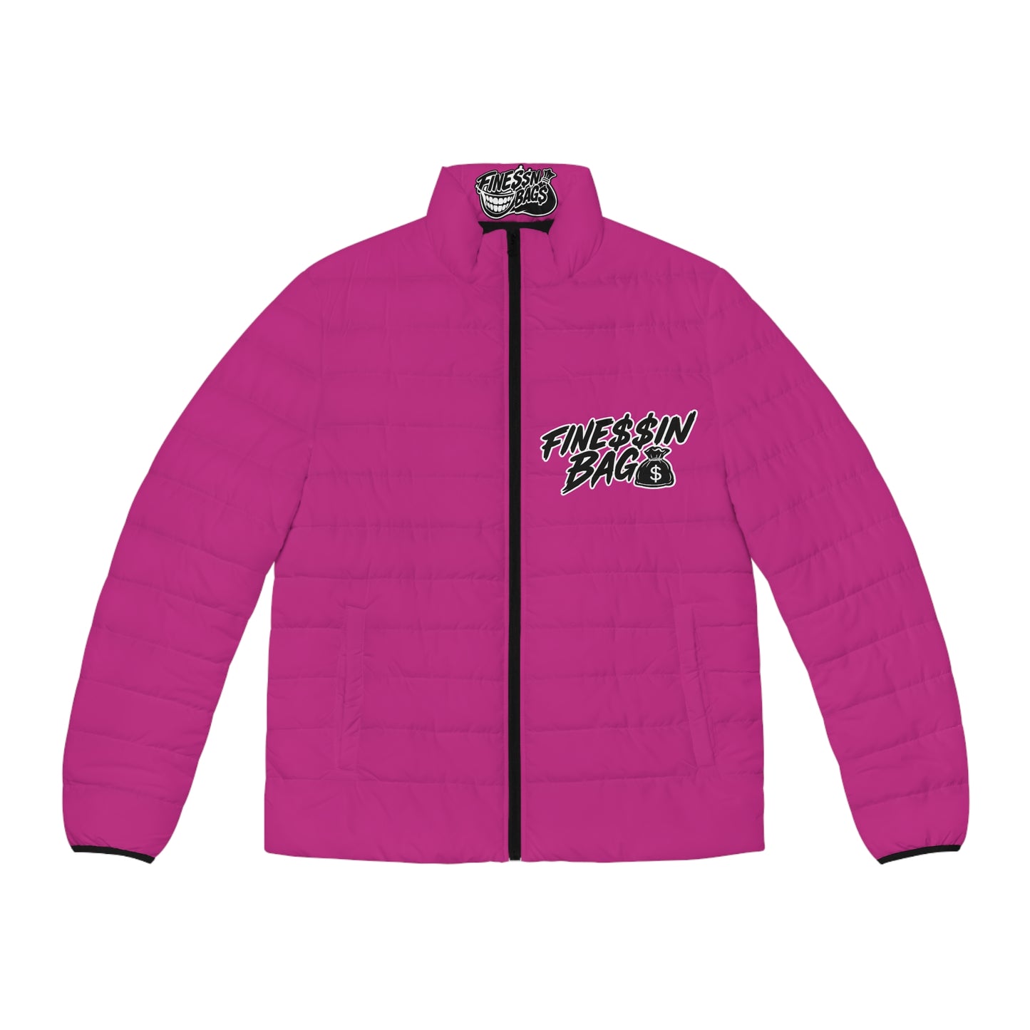 Vibrant Women’s Pink Black & White Puffer Jacket