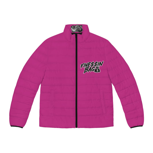 Vibrant Women’s Pink Black & White Puffer Jacket
