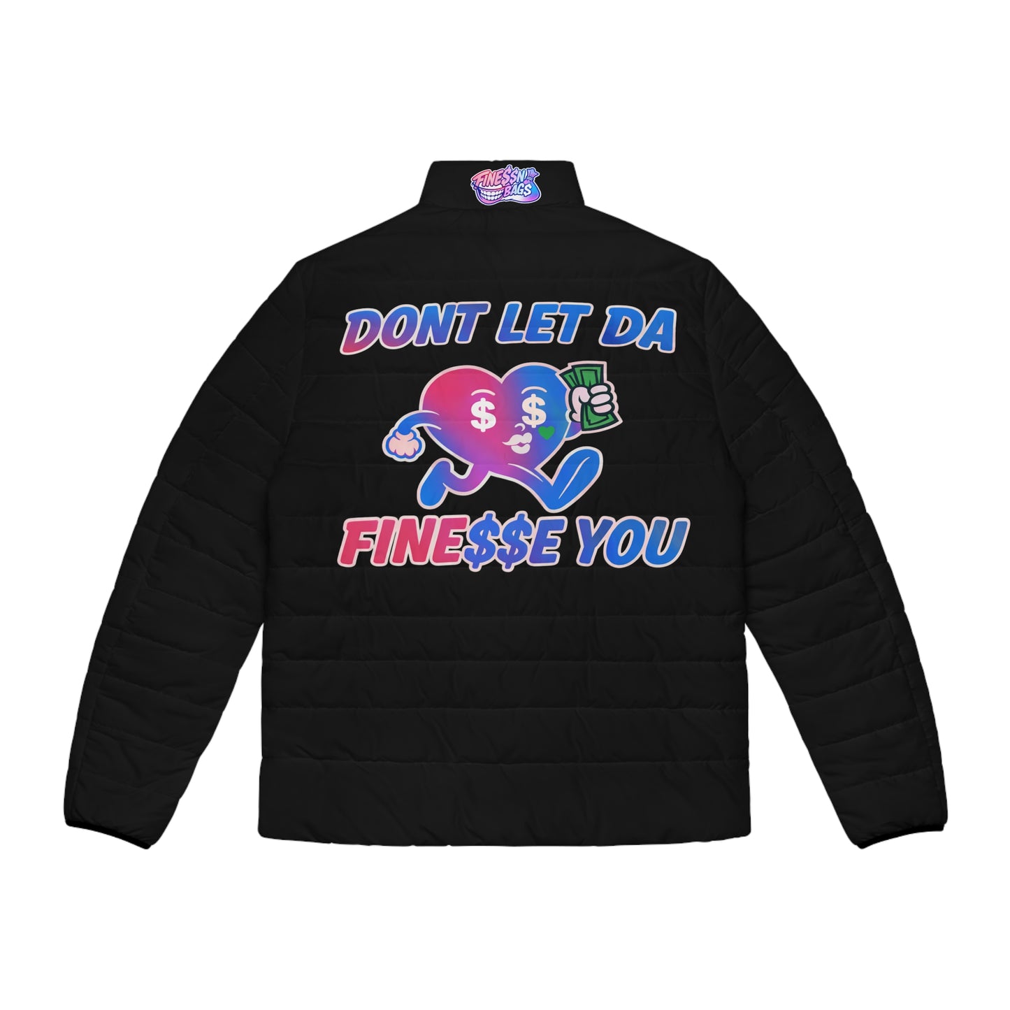 Finessin Bags Woman’s Black, Pink, & Blue Puffer Jacket V-DAY EDITION