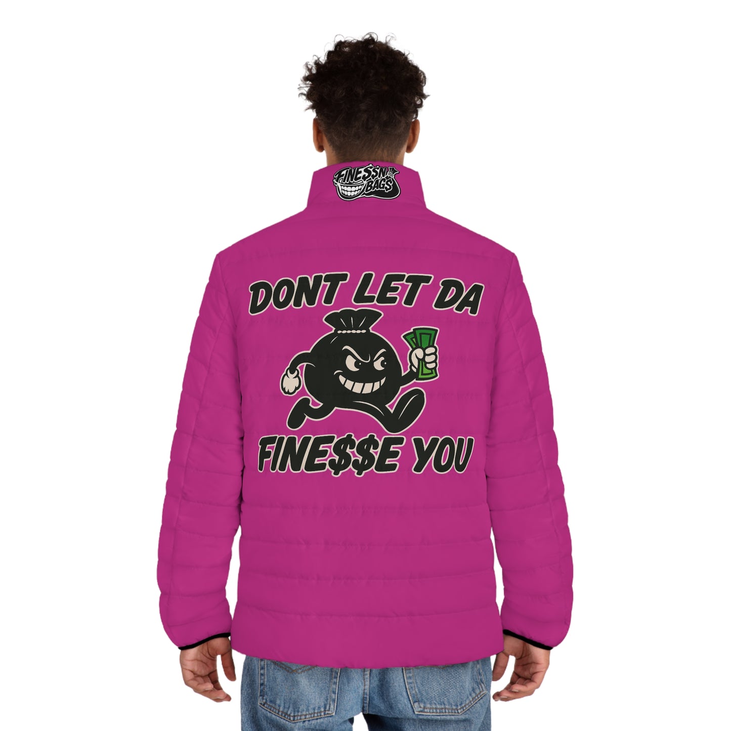 Vibrant Men’s Pink Black & White Puffer Jacket