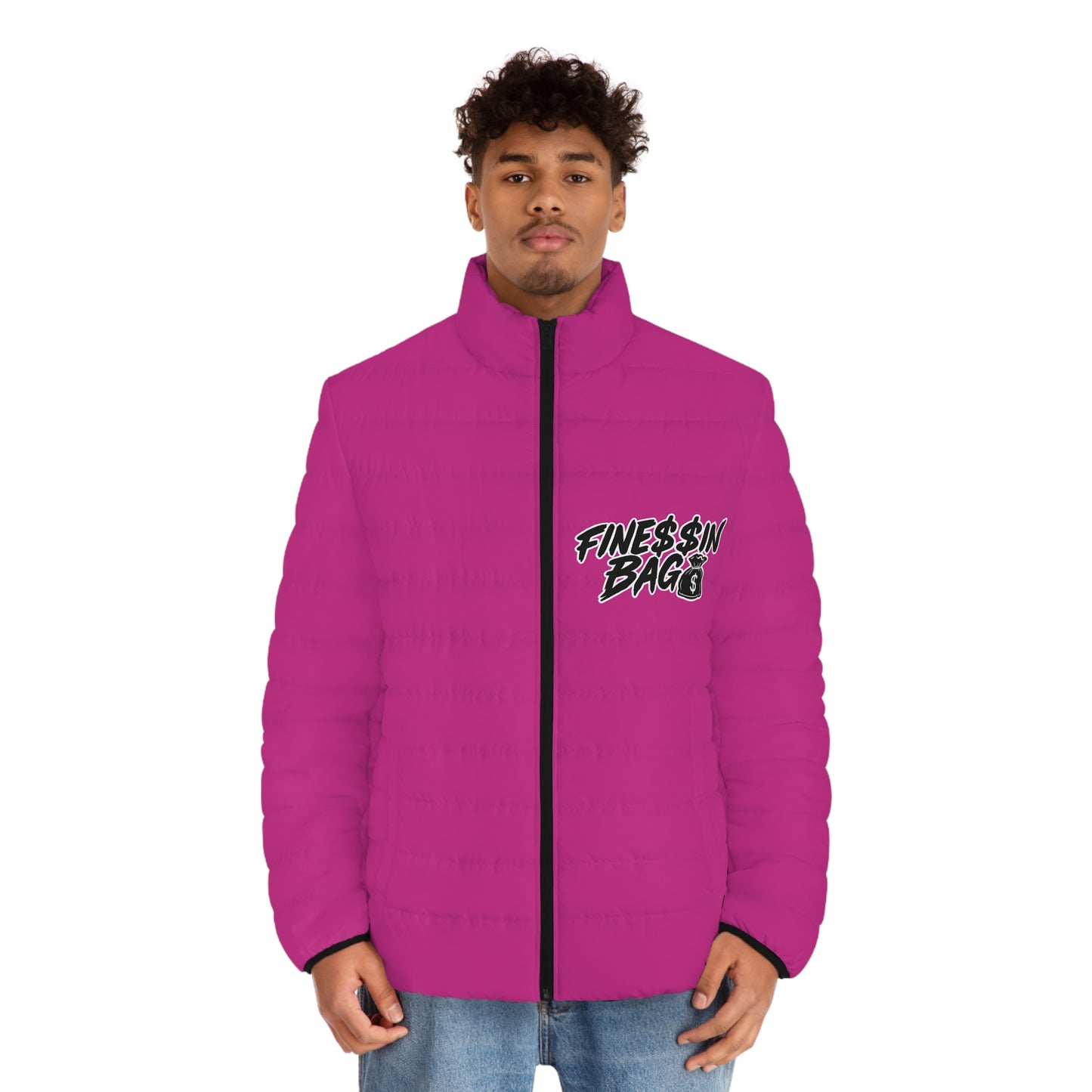Vibrant Men’s Pink Black & White Puffer Jacket