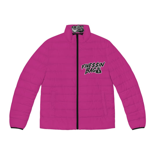 Vibrant Men’s Pink Black & White Puffer Jacket